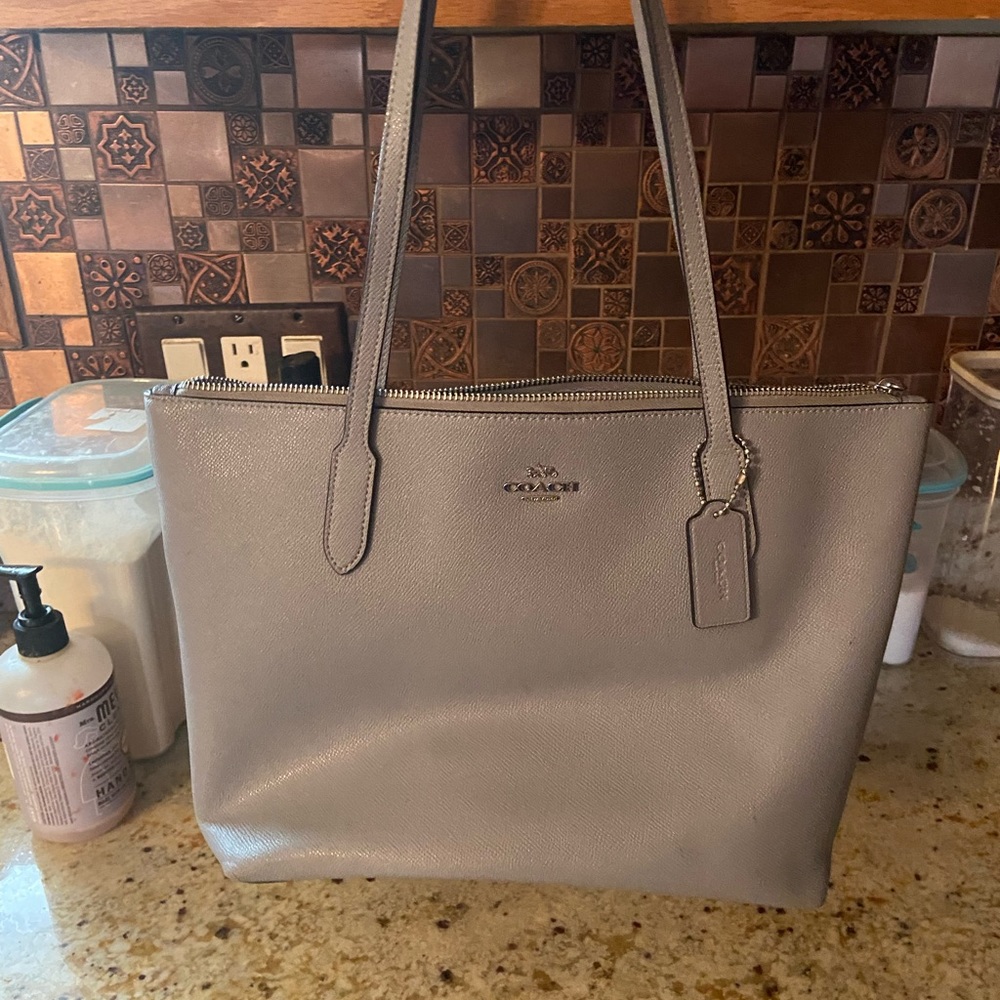 Gray blue coach purse